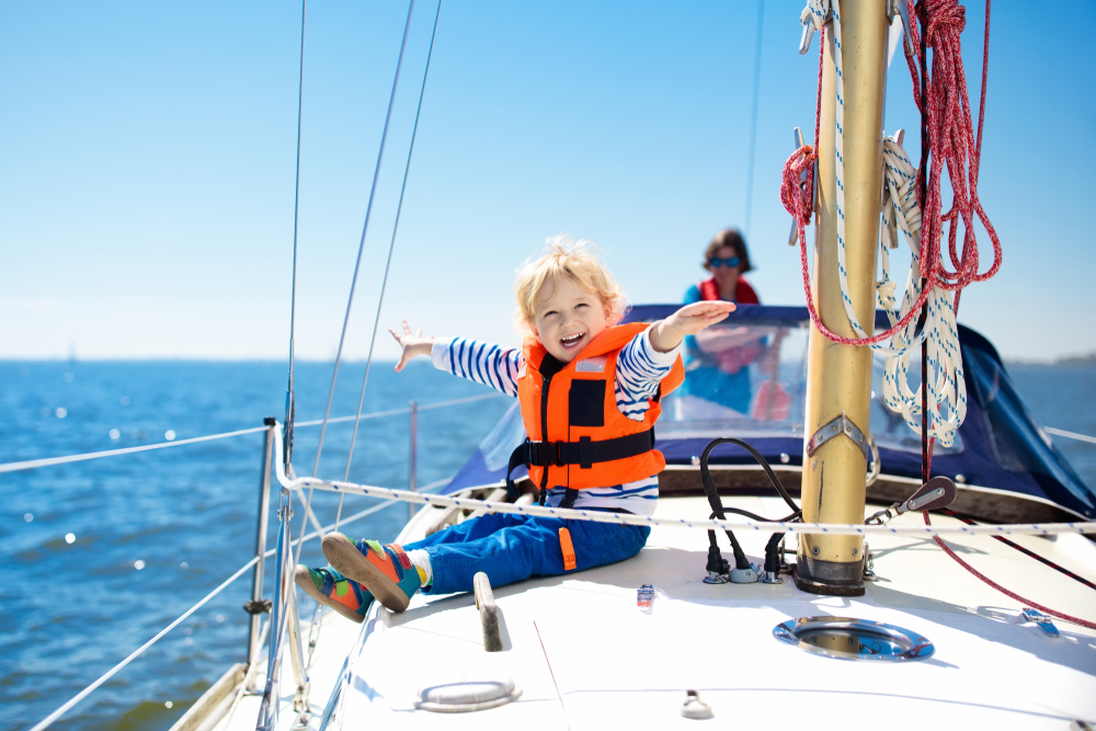 Kids,Sail,On,Yacht,In,Sea.,Child,Sailing,On,Boat.