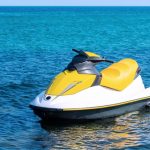 Yellow,White,Water,Scooter,Is,In,The,Blue,Sea
