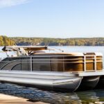 Pontoon,Boat,At,Private,Marina,Dock,On,Freshwater,Lake.