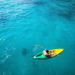 Top,View,Of,Man,Paddling,On,Kayak,In,Turquoise,Water